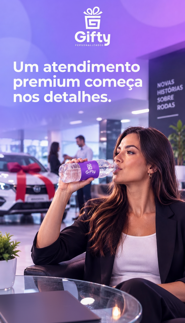 Água personalizada Gifty em atendimento premium